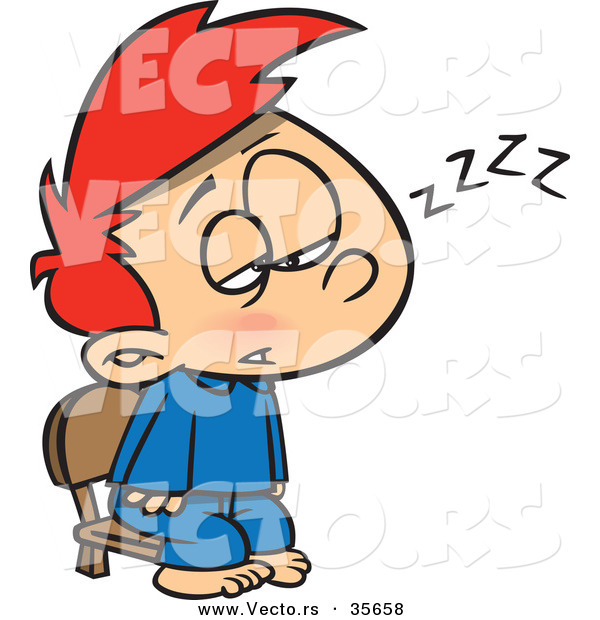 Cartoon Vector of a Tired Boy Trying to Stay Awake for Santa