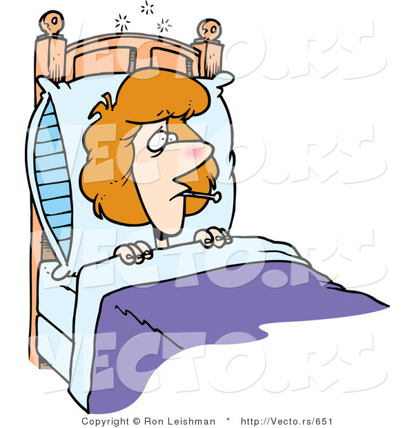Cartoon Vector of a Woman Confined to Bed by Sickness