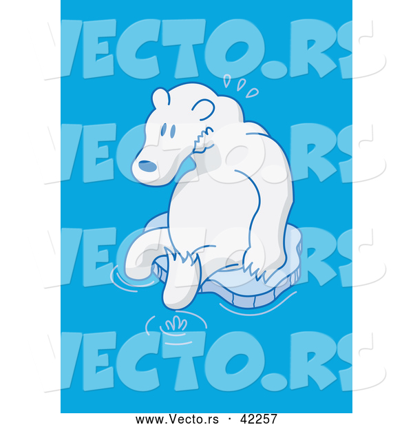 Cartoon Vector of a Worried Polar Bear Floating on Tiny Piece of Ice in the Ocean