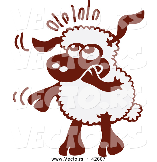 Cartoon Vector of a Worried Sheep Nibbling Hoof