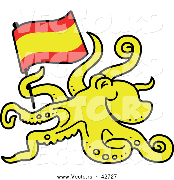 Cartoon Vector of a Yellow Octopus Carrying Flag of Spain