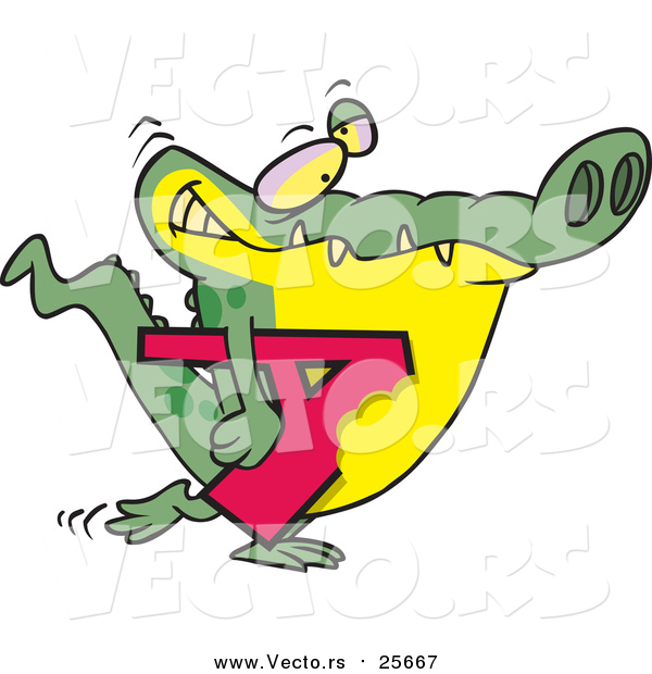 Cartoon Vector of an Alligator Carrying Alphabet Letter a