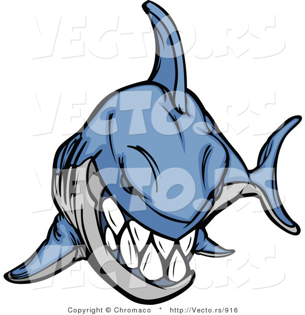 Cartoon Vector of an Evil Blue Shark Grinning