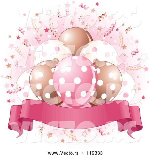 Cartoon Vector of Banner Under Party Balloons and Confetti with Pink