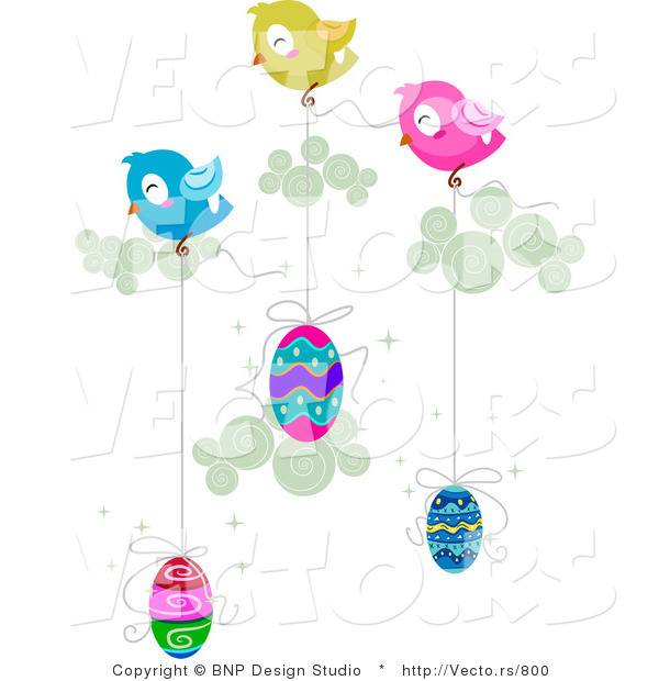 Cartoon Vector of Birds Transporting Easter Eggs