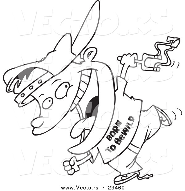 Cartoon Vector of Cartoon Boy Carrying a Slingshot - Coloring Page Outline