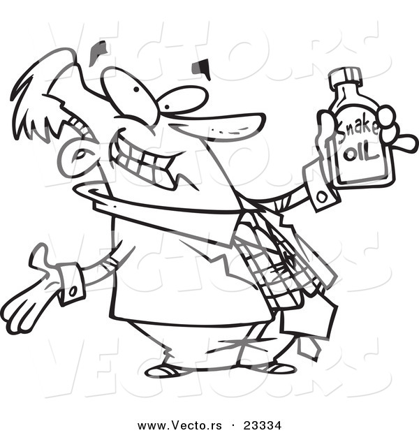 Cartoon Vector of Cartoon Businessman Holding Snake Oil - Coloring Page Outline