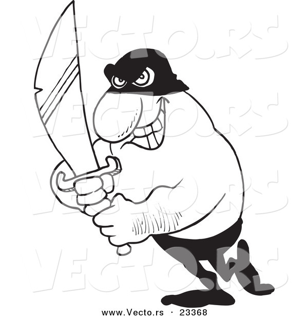 Cartoon Vector of Cartoon Evil Man Holding a Sword - Coloring Page Outline