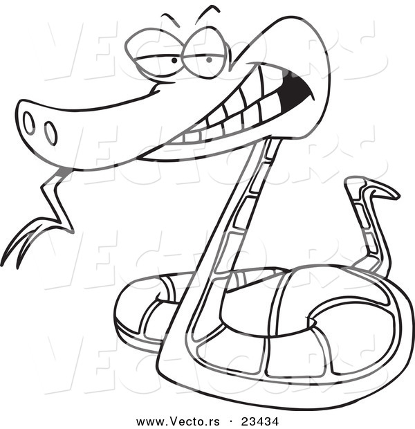 Cartoon Vector of Cartoon Evil Snake - Coloring Page Outline