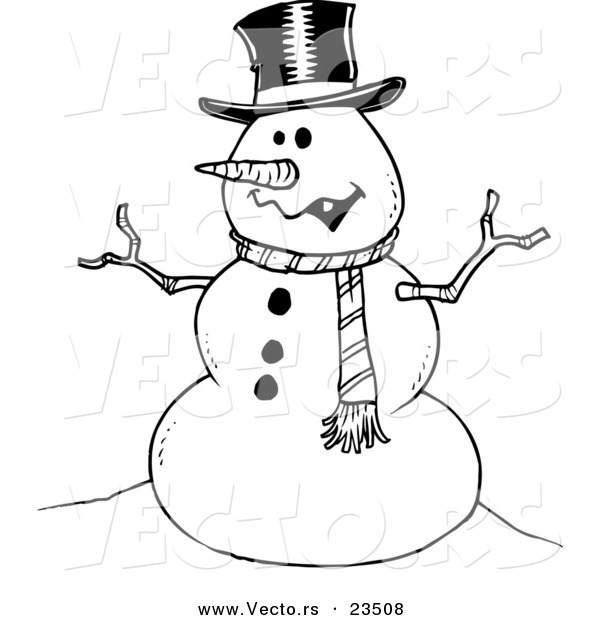 Cartoon Vector of Cartoon Friendly Snowman - Coloring Page Outline