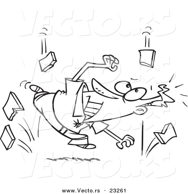 Cartoon Vector of Cartoon Guy Ducking from the Falling Sky - Coloring Page Outline