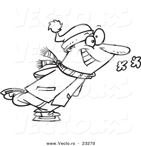 Cartoon Vector of Cartoon Guy Ice Skating - Coloring Page Outline
