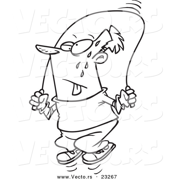 Cartoon Vector of Cartoon Guy Skipping Rope - Coloring Page Outline