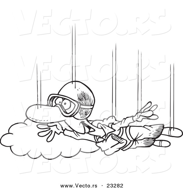 Cartoon Vector of Cartoon Guy Skydiving - Coloring Page Outline