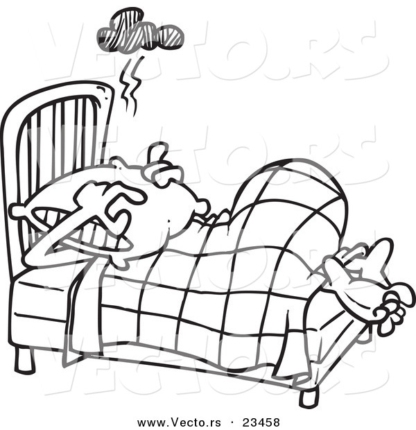 Cartoon Vector of Cartoon Man Covering His Head with a Pillow - Coloring Page Outline