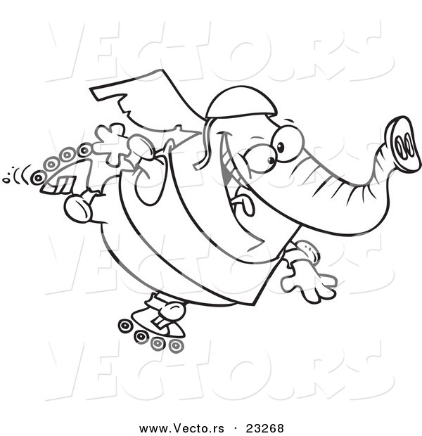 Cartoon Vector of Cartoon Roller Blading Elephant - Coloring Page Outline