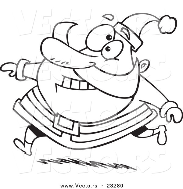 Cartoon Vector of Cartoon Running Santa - Coloring Page Outline
