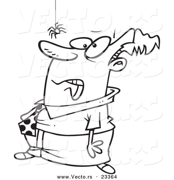 Cartoon Vector of Cartoon Scared Man Watching a Spider - Coloring Page Outline