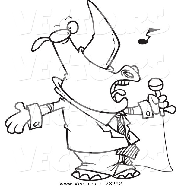 Cartoon Vector of Cartoon Singing Rhino - Coloring Page Outline