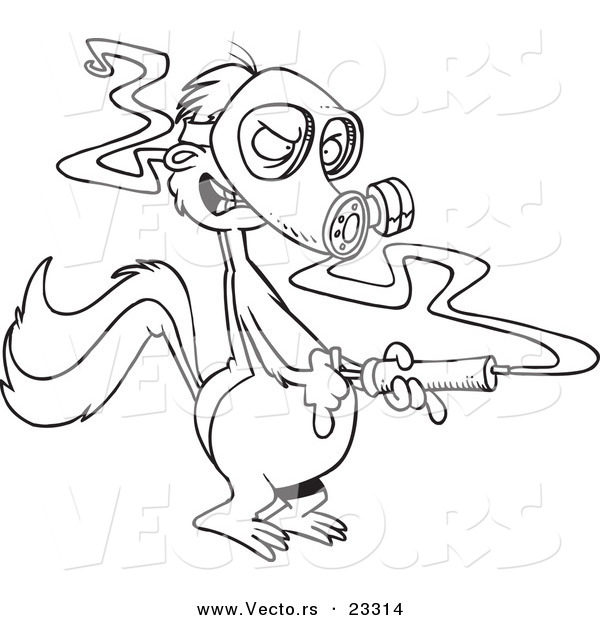 Cartoon Vector of Cartoon Skunk Wearing a Mask and Spraying - Coloring Page Outline