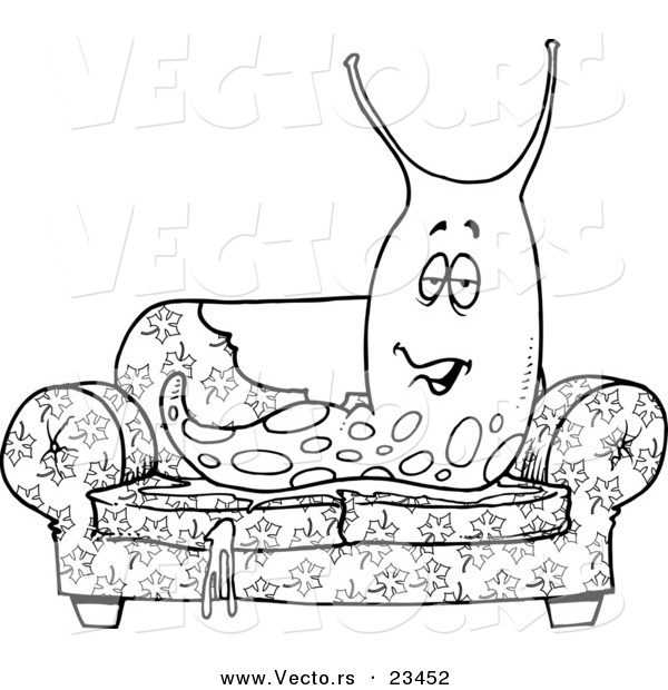 Cartoon Vector of Cartoon Slimy Slug on a Sofa - Coloring Page Outline