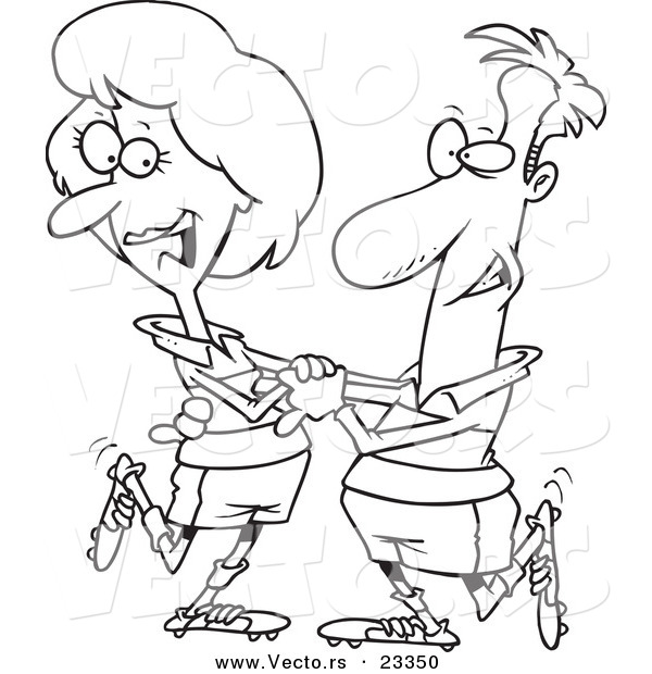 Cartoon Vector of Cartoon Soccer Couple Dancing - Coloring Page Outline