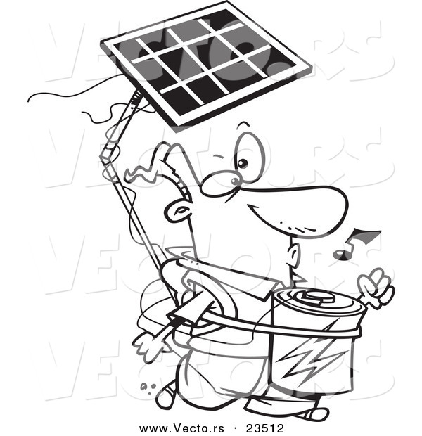 Cartoon Vector of Cartoon Solar Power Guy - Coloring Page Outline
