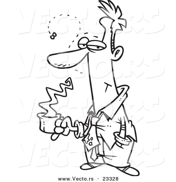 Cartoon Vector of Cartoon Stinky Businessman Holding Coffee - Coloring Page Outline