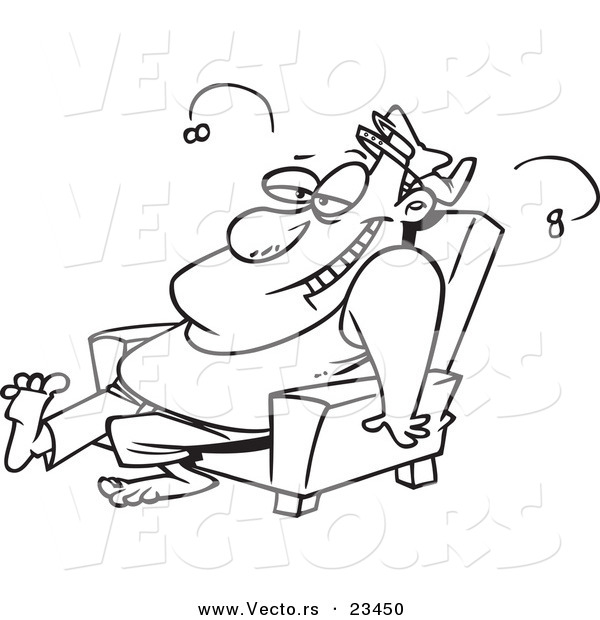 Cartoon Vector of Cartoon Stinky Lazy Man - Coloring Page Outline