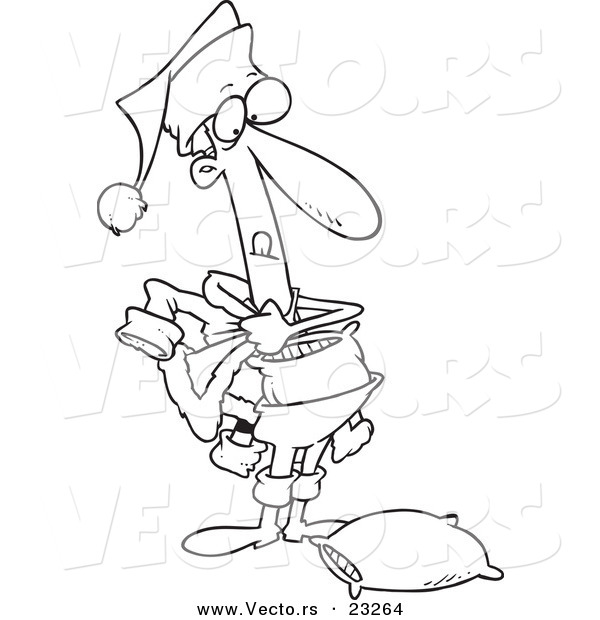 Cartoon Vector of Cartoon Thin Man Dressing As Santa - Coloring Page Outline