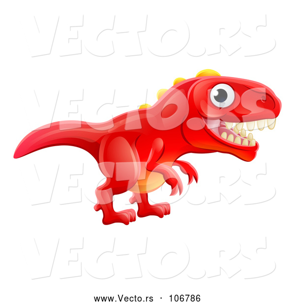 Cartoon Vector of Cute Red Tyrannosaurus Rex Dinosaur