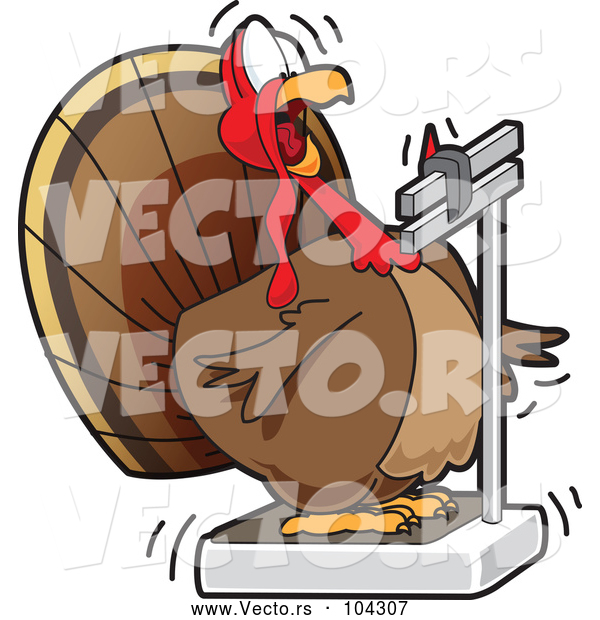 Cartoon Vector of Fat Turkey Bird Looking Shocked at Its Weight on a Scale