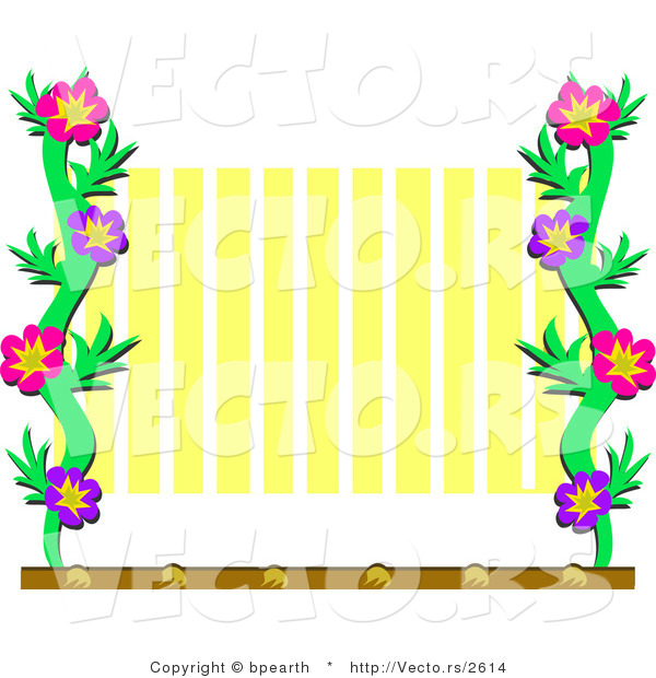 Cartoon Vector of Floral Frame with Yellow Stripes Background