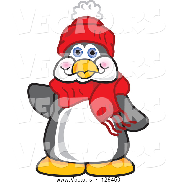 Cartoon Vector of Friendly Penguin Mascot Character Waving Hello
