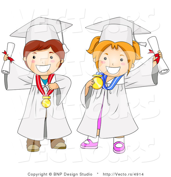 Cartoon Vector of Happy Boy and Girl Graduating