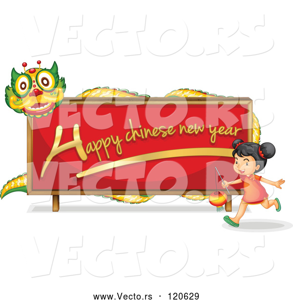 Cartoon Vector of Happy Chinese New Year Dragon Sign and Girl
