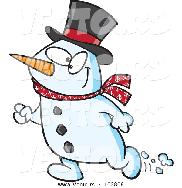 Cartoon Vector of Happy Christmas Snowman Walking