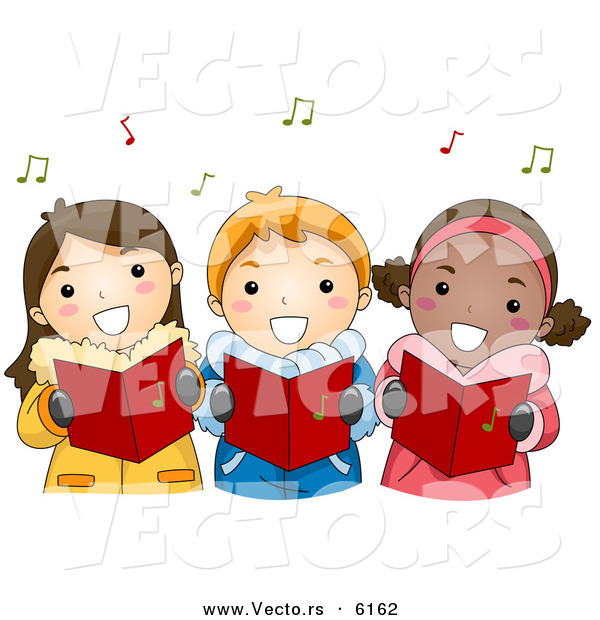 Cartoon Vector of Happy Kids Singing Carols for Christmas