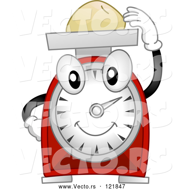 Cartoon Vector of Happy Kitchen Scale Weighing Food