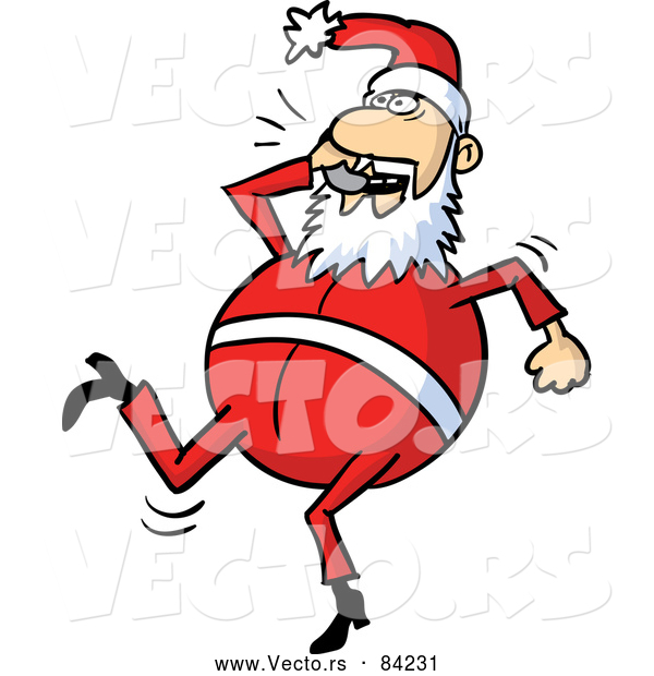Cartoon Vector of Happy Santa Dancing with a Cell Phone