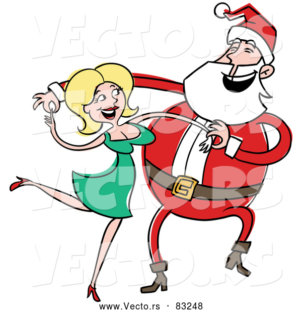 Cartoon Vector of Happy Santa Dancing with Pretty Blond Girl