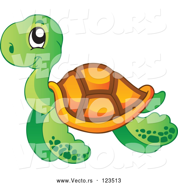 Cartoon Vector of Happy Swimming Sea Turtle