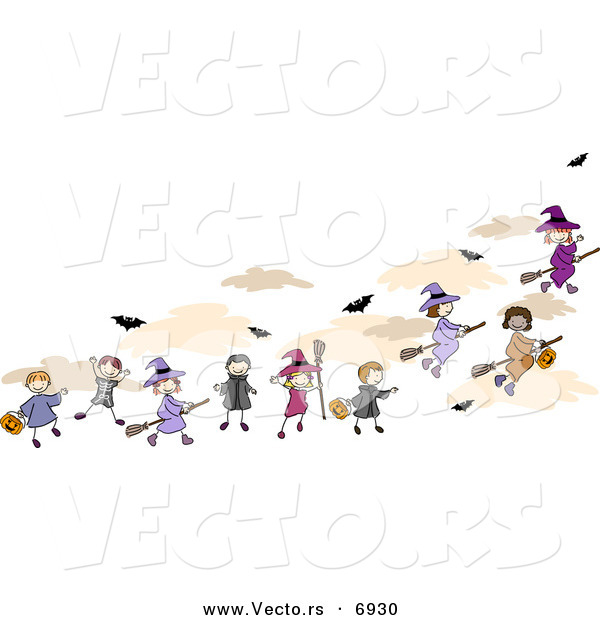 Cartoon Vector of Kids in Halloween Costumes - Border Design