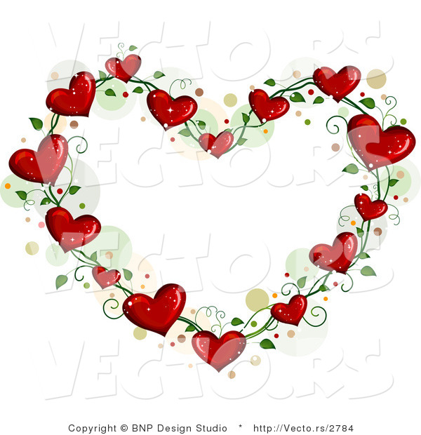 Cartoon Vector of Love Heart Vine Border Frame with Dots