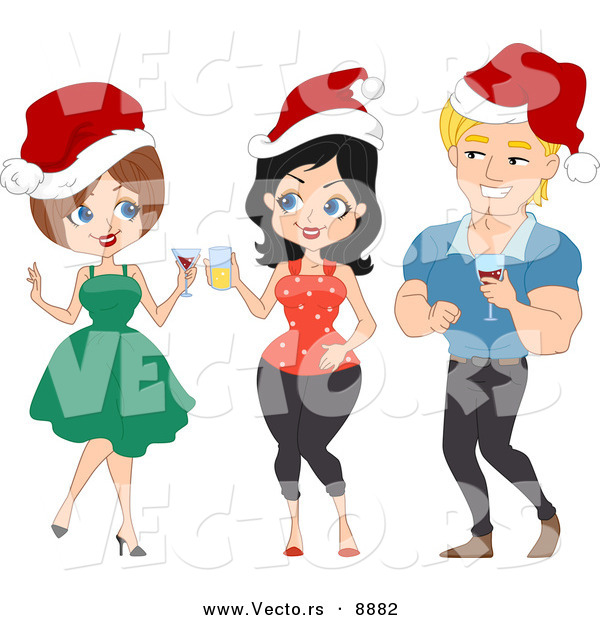 Cartoon Vector of People Talking at a Party for Christmas