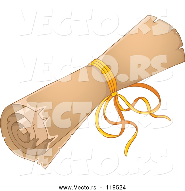 Cartoon Vector of Rolled up Old Scroll Tied with a Ribbon