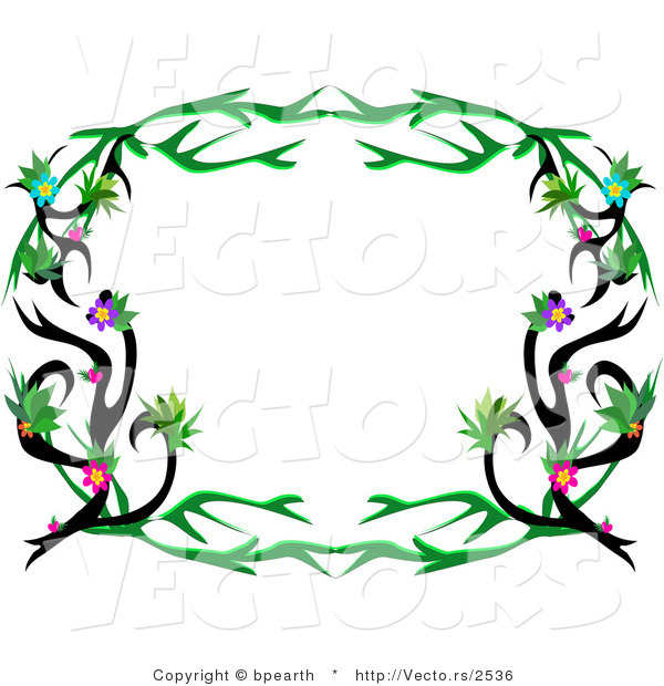 Cartoon Vector of Rounded Floral Tattoo Vines Frame Border