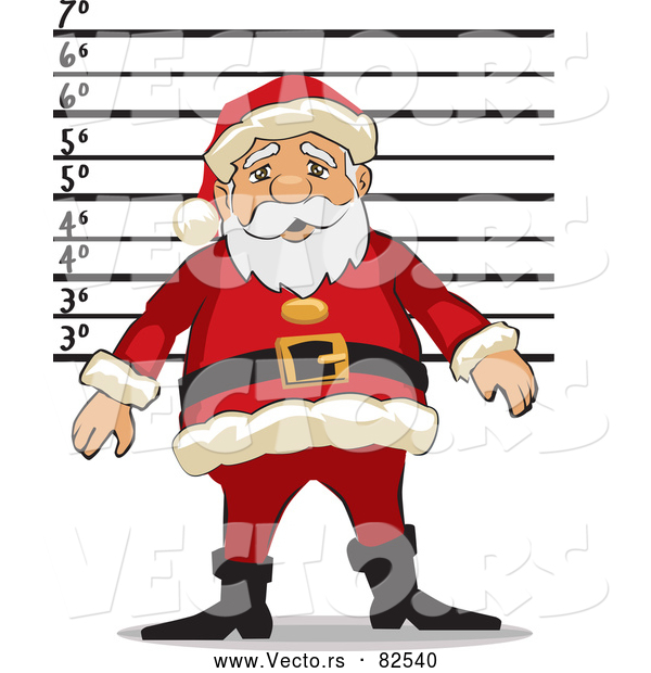Cartoon Vector of Santa Getting Mugshot at Jail for Trespassing