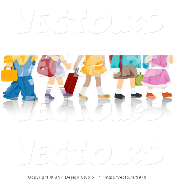 Cartoon Vector of School Kids' Legs Walking in a Single File Line