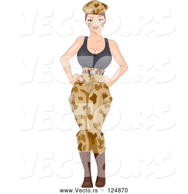 Cartoon Vector of Sexy Female Soldier Pinup